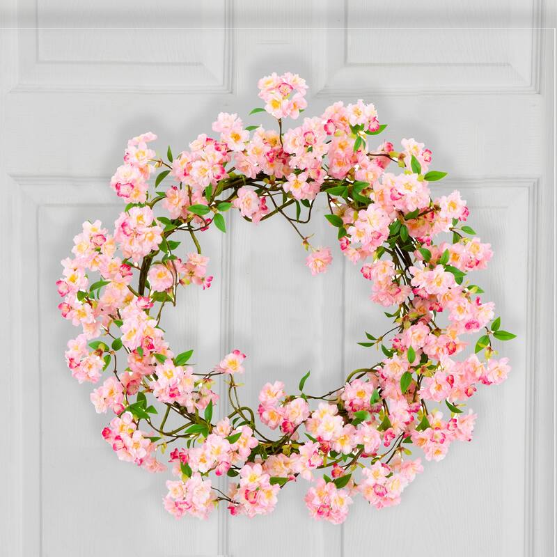 30-in Artificial Pink Cherry Blossom Wreath