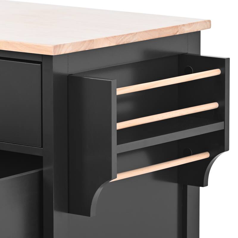 Kitchen Island on Wheels w/ 8 Handle-Free Drawers & Flatware Organizer