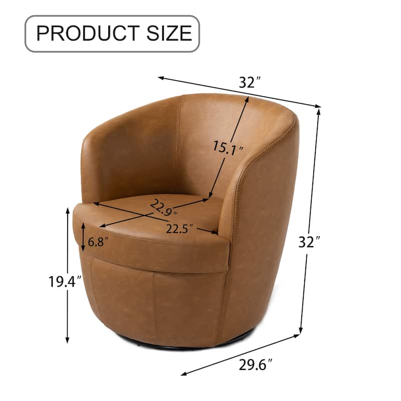Faux Leather Swivel Barrel Accent Chair for Living Room