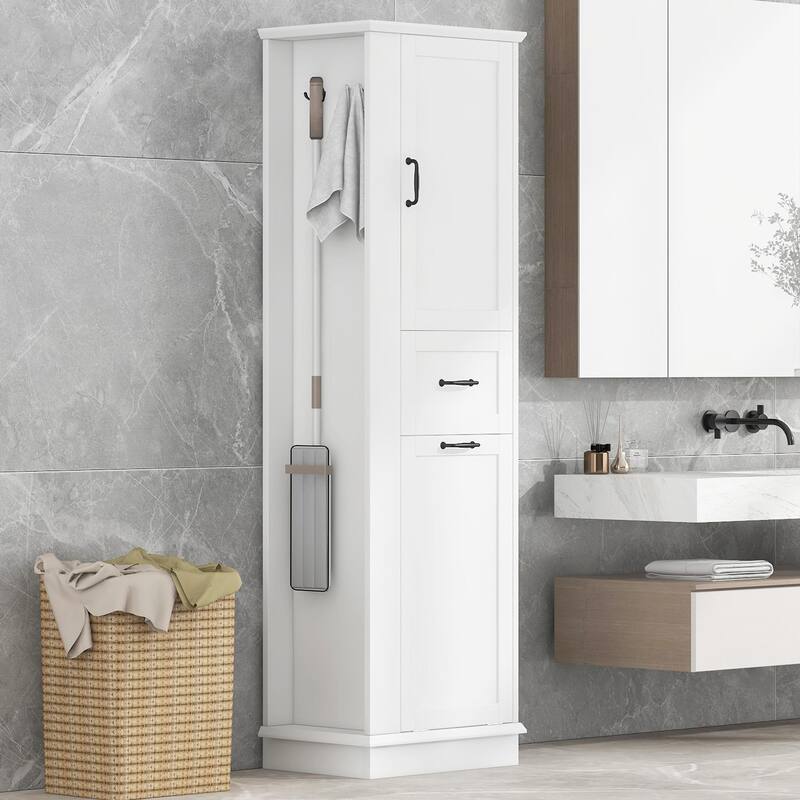 Modern Tall Storage Cabinet with Tilt-Out Compartment and Adjustable Shelves