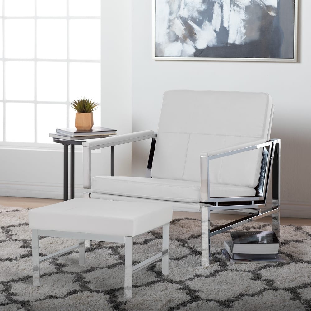 Atlas Mid Century Modern Metal and Leather Ottoman