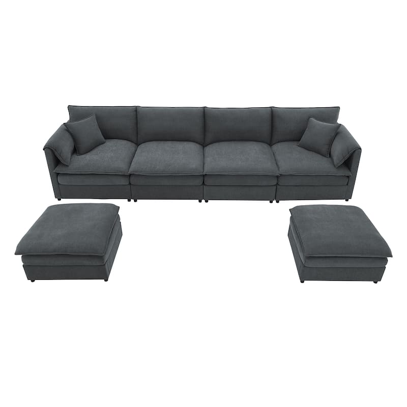 134" Chenille U-Shaped 6-Seat Modular Sectional Sofa with Double Cushions and Removable Ottomans for Added Comfort