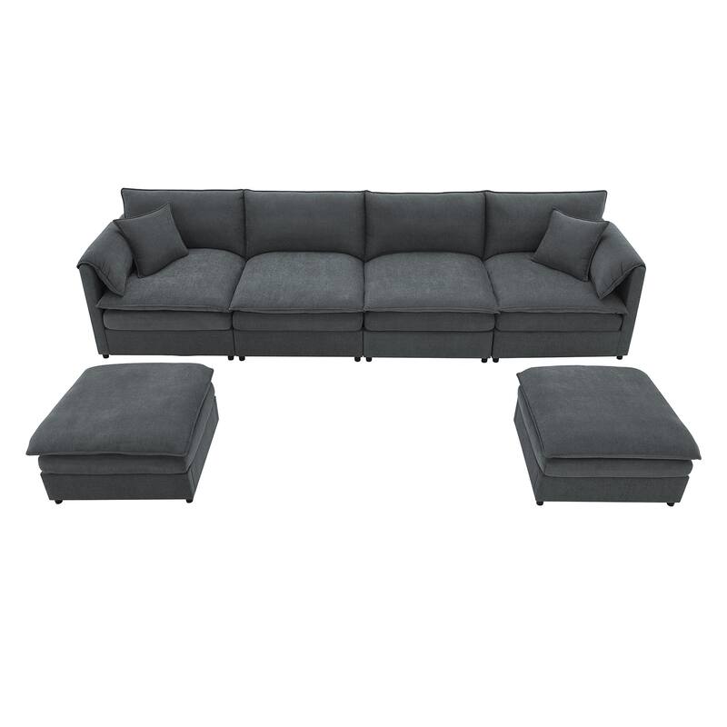 Oversized Modular Cloud Sofa Set with 2 Pillows, 134*66" Chenille Sectional Sofa for Livingroom 6 Seat Sleeper Sofa Bed