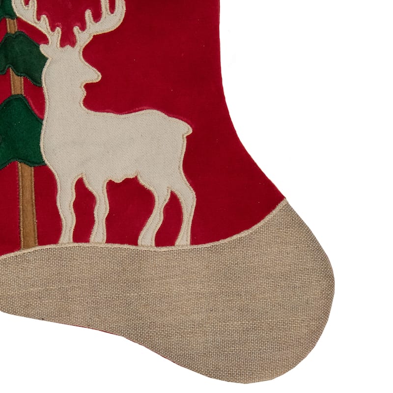 20.5-Inch Red and Green Plaid Christmas Stocking with a Pine Tree and Moose - 20.5"