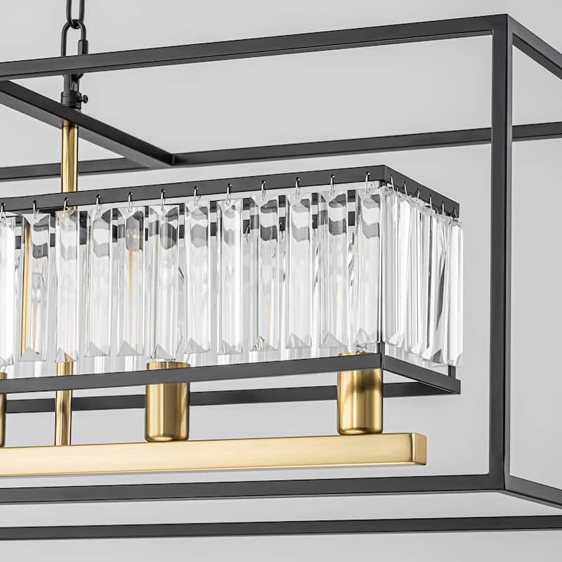 6-Light Modern Black&Gold Rectangular Crystal Large Chandelier for Dining/Living Room - 39.37 in. W x 11.02 in. H x 11.81 in. D