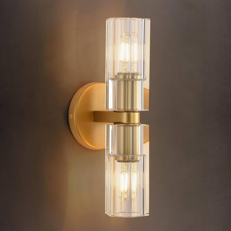 2 Light Entryway light Brass Cylindric light Metal, Crystal wall light