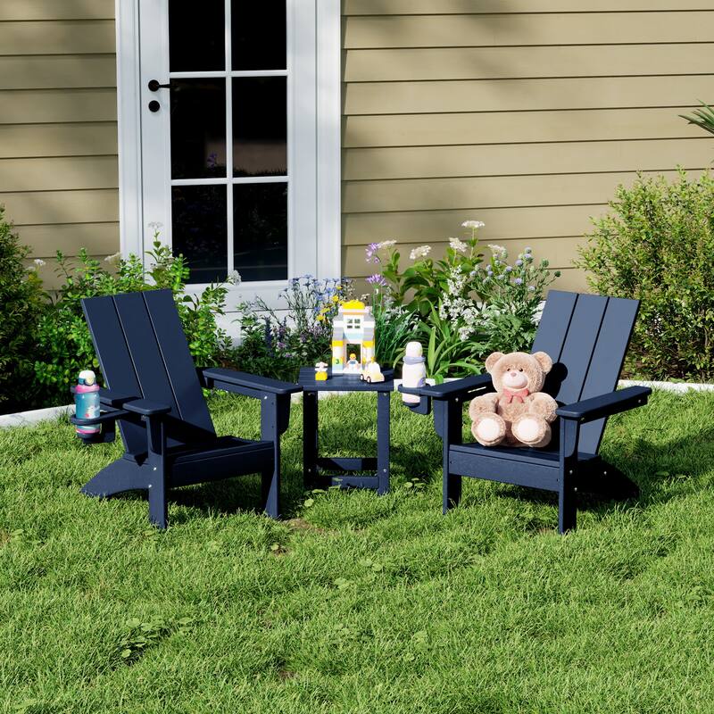 Shoreside Kids Outdoor Poly Adirondack Chair with Side Table 3-Piece Set