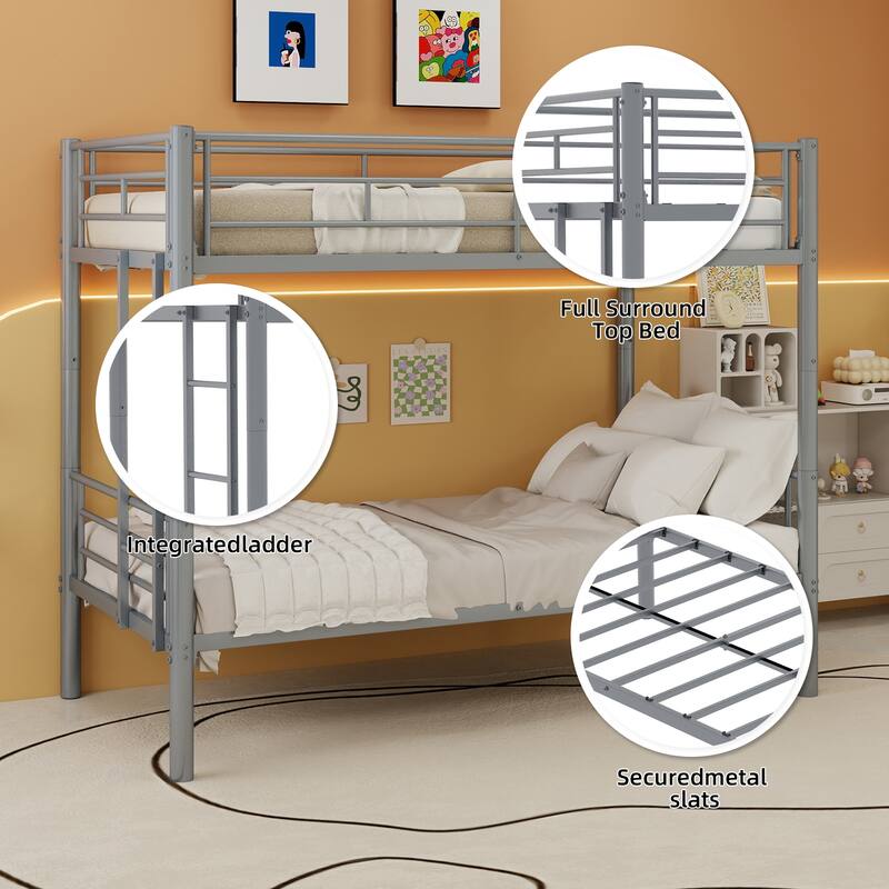 GDFStudio - Twin Over Twin Metal Convertible Bunk Bed Frame
