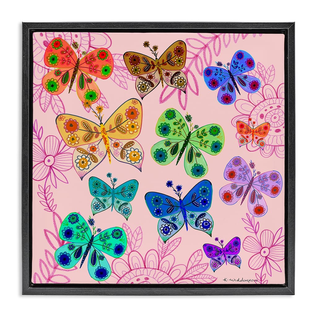 Stupell Bright Patterned Butterflies Framed Floater Canvas Wall Art Design By Kay Widdowson