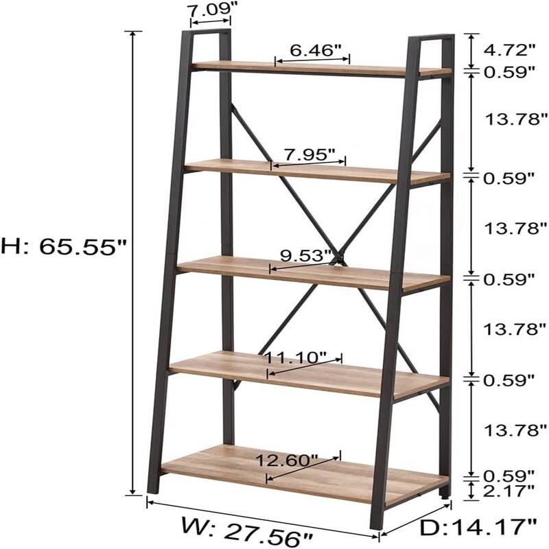 5 Tier Ladder Shelf - 14.17"D x 27.56"W x 65.55"H
