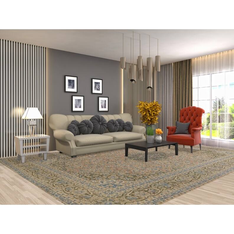 Hand Knotted Oriental 100% Wool Carpet Traditional Floral Oranges & Rust Mashad Area Rug - 13' 2'' X 9' 6''