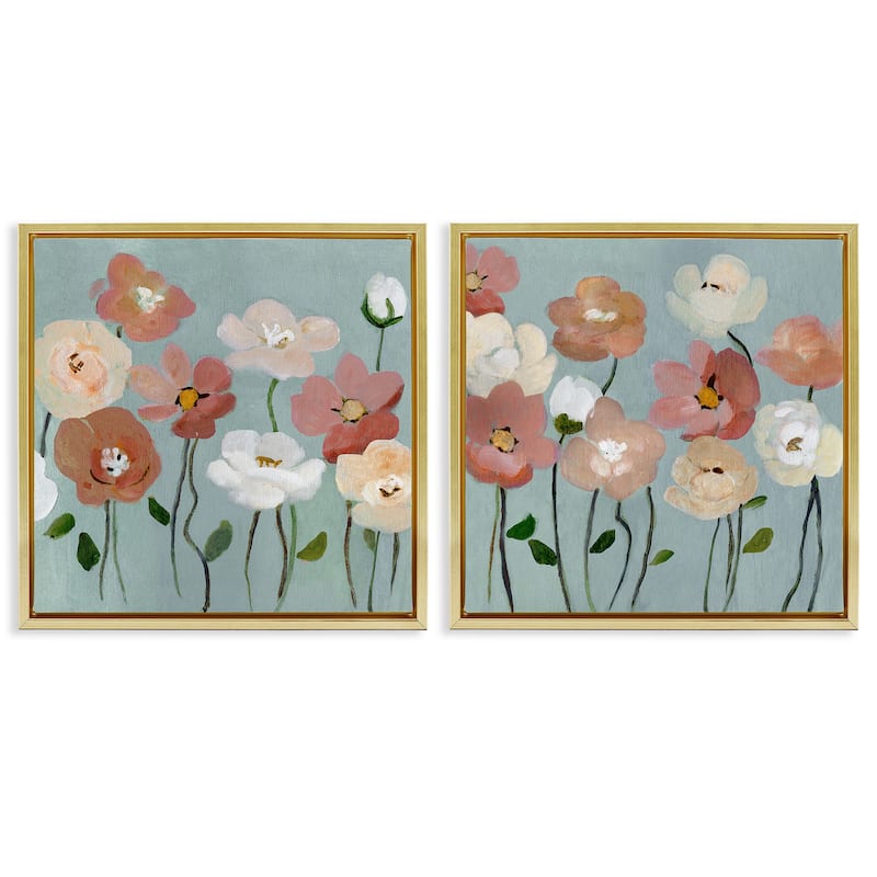 Stupell Budding Boho Blooms Framed Floater Canvas Wall Art Design By Charity Henderson (Set of 2) - 25 x 25 - Gold