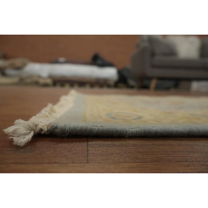 Hand Knotted Oriental 100% Wool Carpet Traditional Floral Navy Blue & Blues Ziegler Area Rug - 4' 0'' X 2' 0''