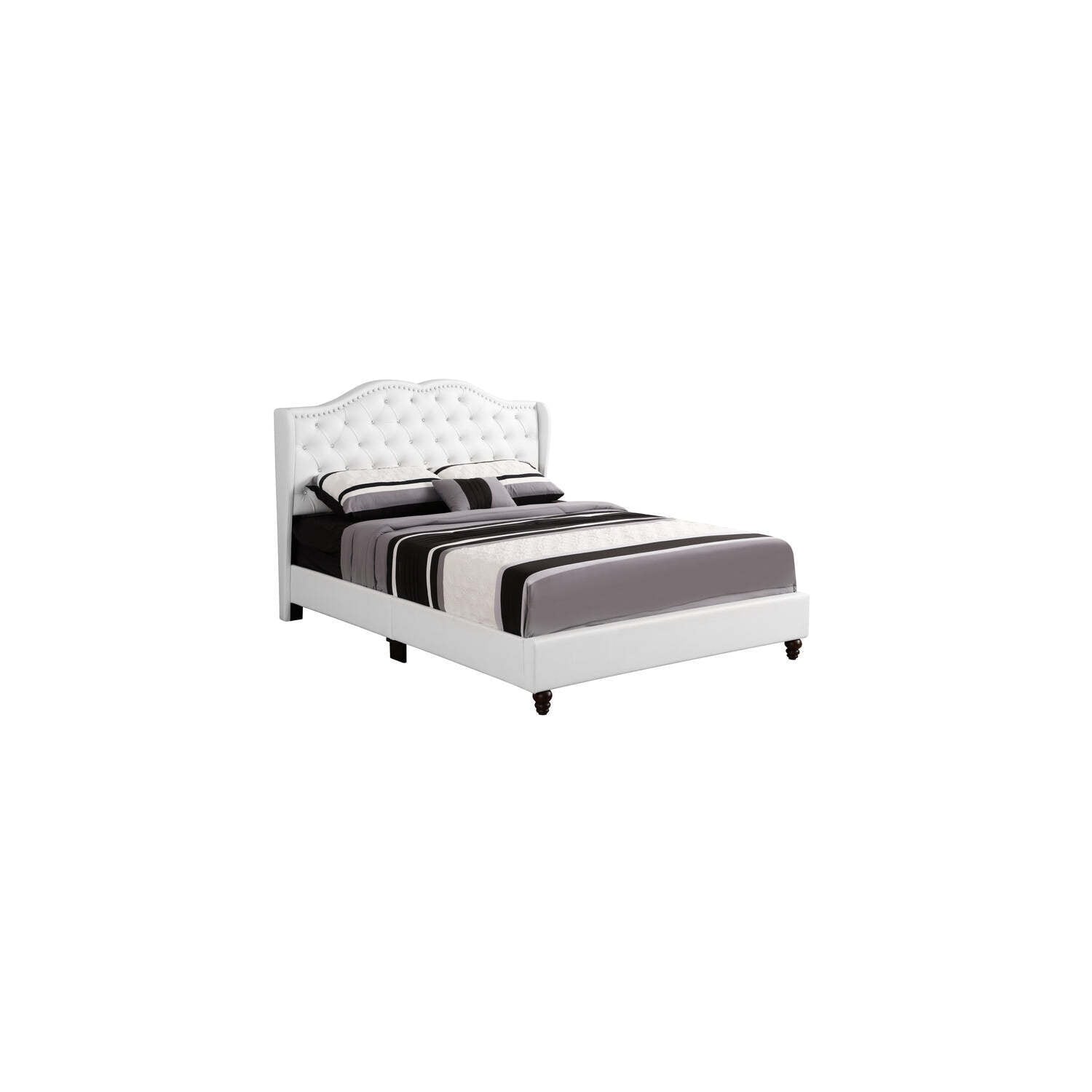 Full Upholstered Bed Frame - Vintage Style Bed with Deep Tufted Headboard - White Bed