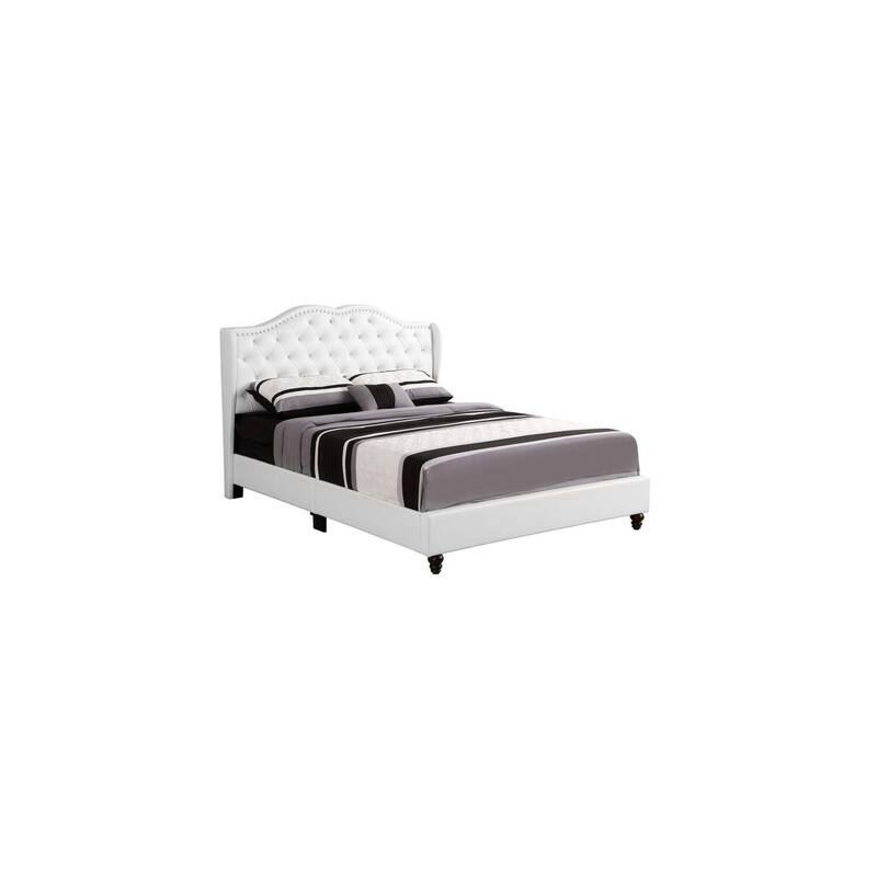 Full Upholstered Bed Frame - Vintage Style Bed with Deep Tufted Headboard - White Bed
