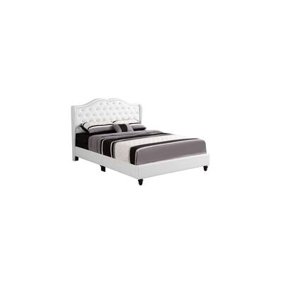Full Upholstered Bed Frame - Vintage Style Bed with Deep Tufted Headboard - White Bed
