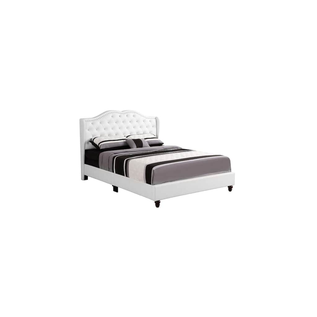 Full Upholstered Bed Frame - Vintage Style Bed with Deep Tufted Headboard - White Bed