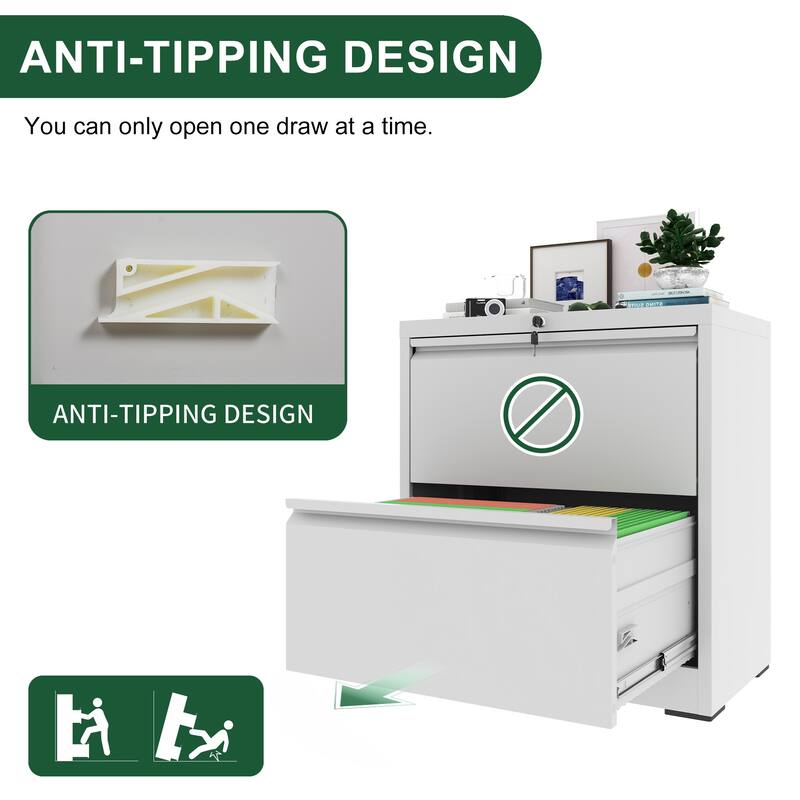 2 Drawer Lateral File Cabinet with Lock, Metal Lateral Filing Cabinet