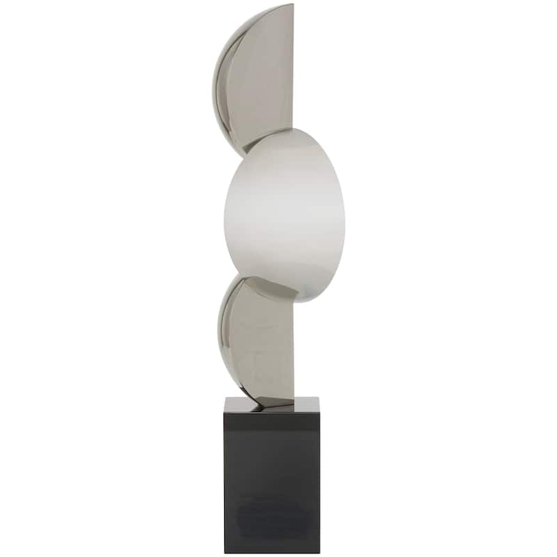 Black Crystal Abstract Two-Tone Geometric Decorative Sculpture with Stacked Semi Circles