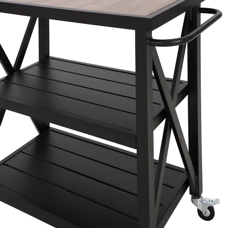 Sophia & William Black Steel Outdoor Kitchen Prep Station with Shelving - N/A