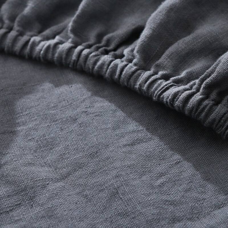Highland Feather 100% Ultra Soft French Linen Fitted Sheet Set - 1 Fitted Sheet & 2 Pillowcases - King - Charcoal Grey