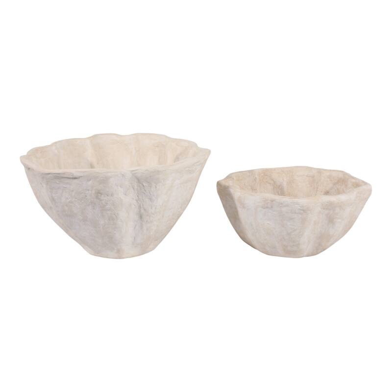 Pottery Planters Scalloped Edge Home Garden (Set of 2) - 15/18" White - 18.25" x 18.25" x 9.75"