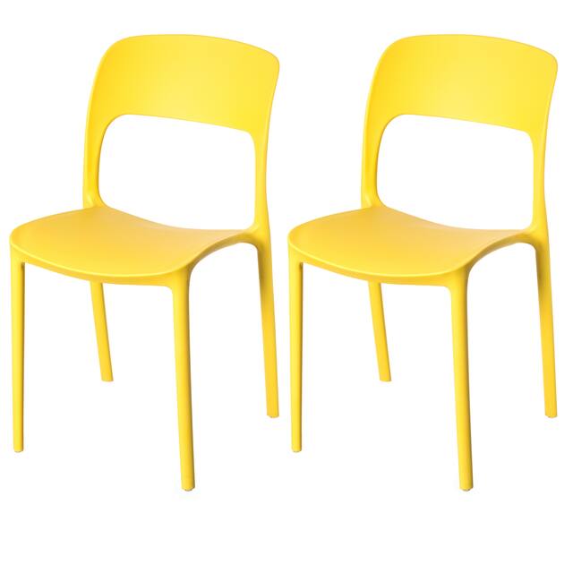 Modern Molded Plastic Outdoor Dining Chair with Open Curved Back - Set of 2 Yellow