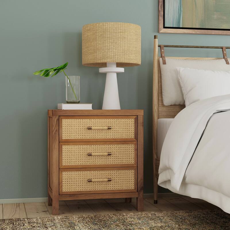 Mesa Cane and Solid Wood 3 Drawer Chest - Natural Cane - Wood