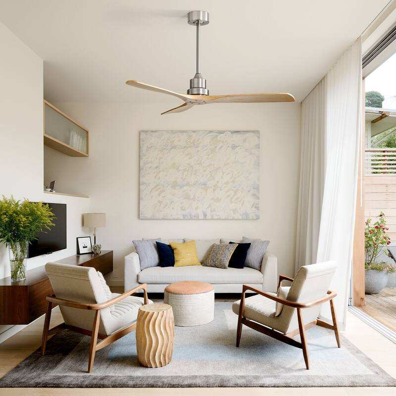 Sofucor 52 Inch Ceiling Fan without Light Solid Wood,with Remote,Smart Optional-Alexa/Google Assistant/APP/Remote Control