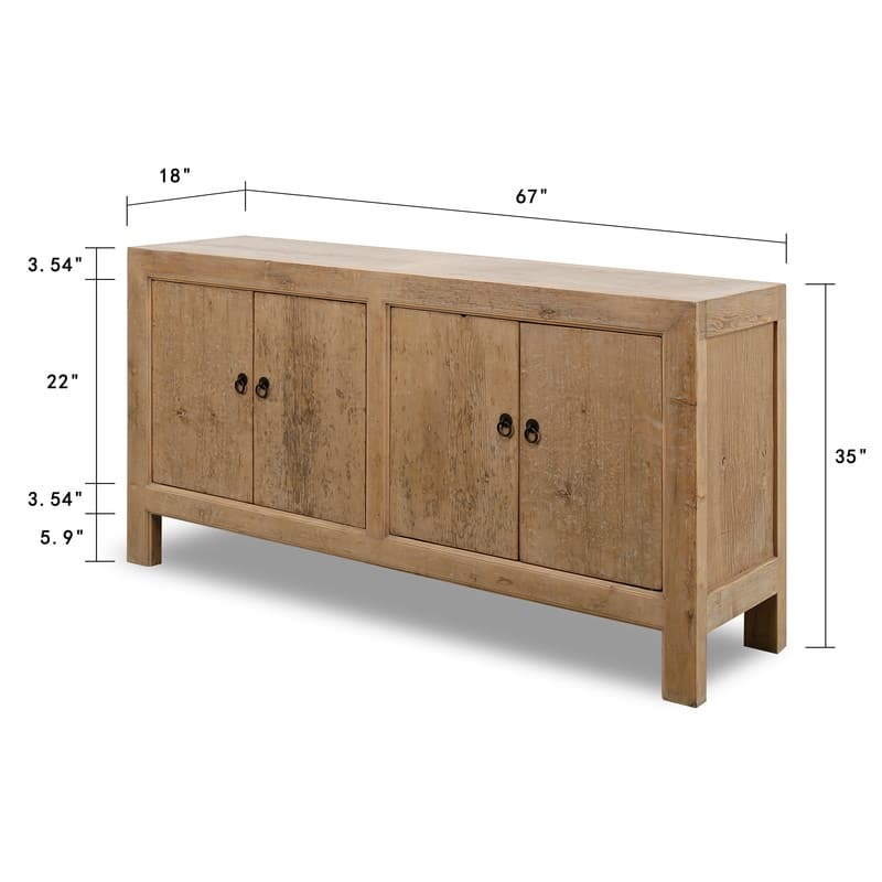 67" Capri 4 Door Sideboard, Weathered Natural