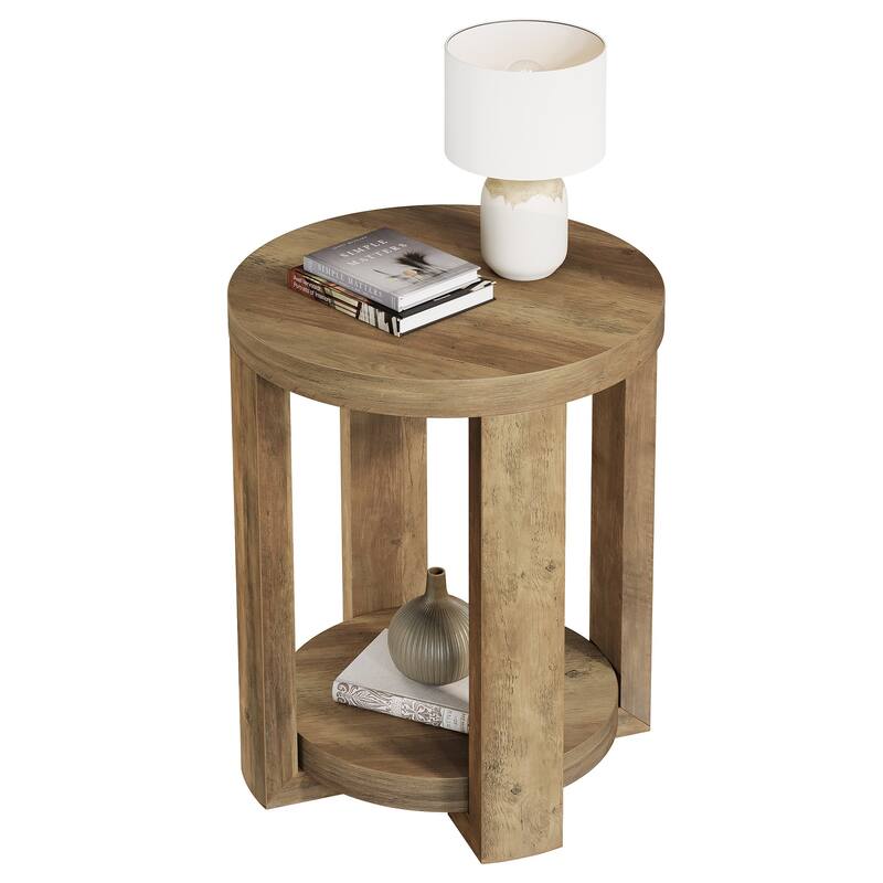 2-Tier Round End Table, Side Accent Snack Table, Living Room Bedroom Bedside Nightstand Furniture