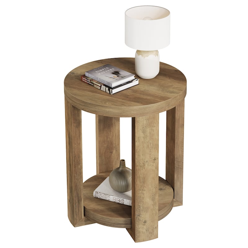 Round End,Side Table with Lower Shelf, Bedside Accent Furniture