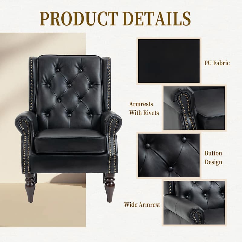 High Back Wood Frame Armchair, Modern Accent Chair Lounge Chair with Wood Legs, Upholstered PU Leather Lounge Chairs