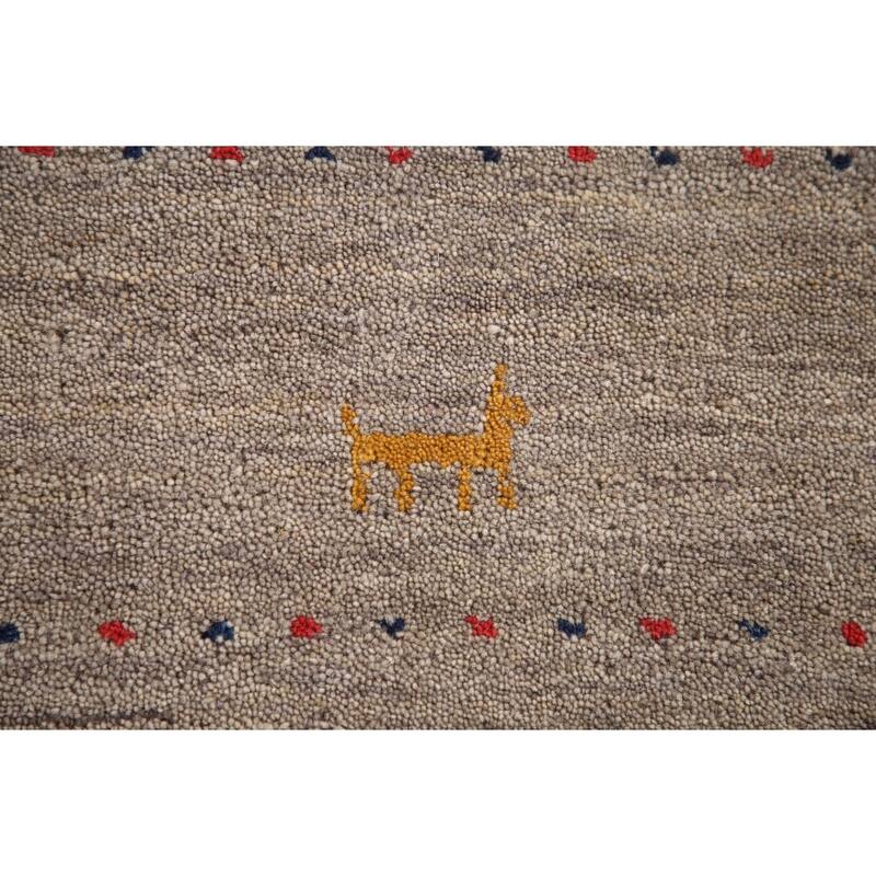 Beige Tribal Gabbeh Area Rug Hand-Knotted Wool Carpet - 8'3"x 9'10"