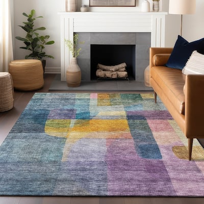 Machine Washable Indoor/ Outdoor Contemporary Abstract Chantille Rug