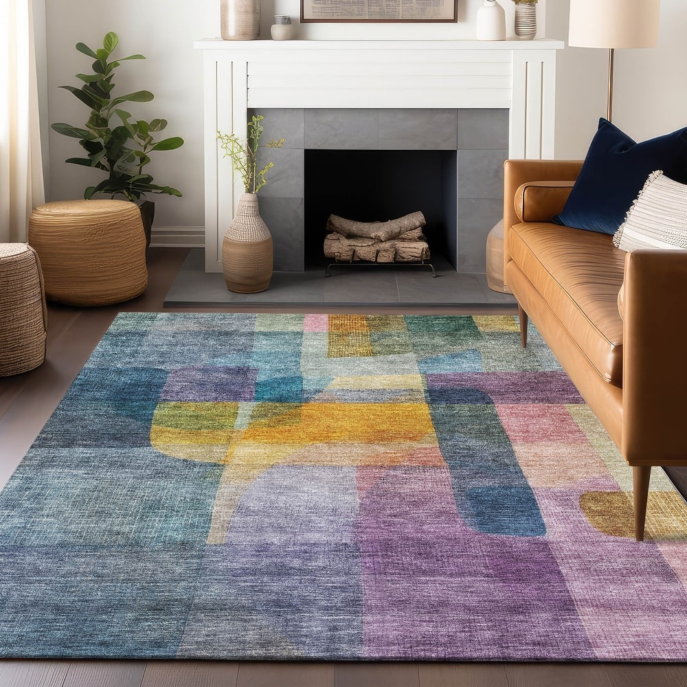 Machine Washable Indoor/ Outdoor Contemporary Abstract Chantille Rug