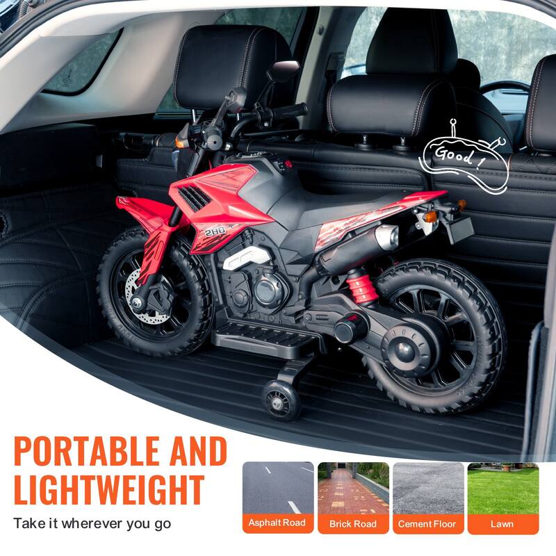 12V Kids Electric Motorcycle Ride-On Toy with Bluetooth Music and Flashing Lights for 3+ Years - 33.46 x 16.54 x 22.83 in