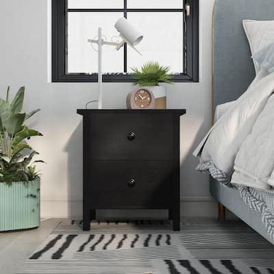 DH BASIC Transitional Neutral Finish 2-Drawer Nightstand by Denhour