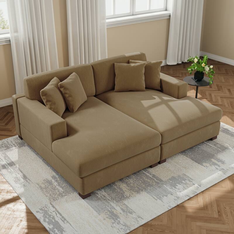Upholstered Oversized Modular Sectional Sofa Set Corduroy Sleeper Sofa With Chaise - Camel-Symmetrical - Symmetrical