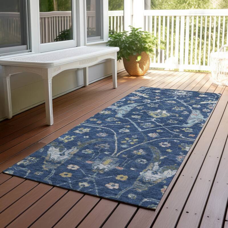 Machine Washable Indoor/ Outdoor Traditional Classic Chantille Rug - Navy - 2'3" x 7'6"