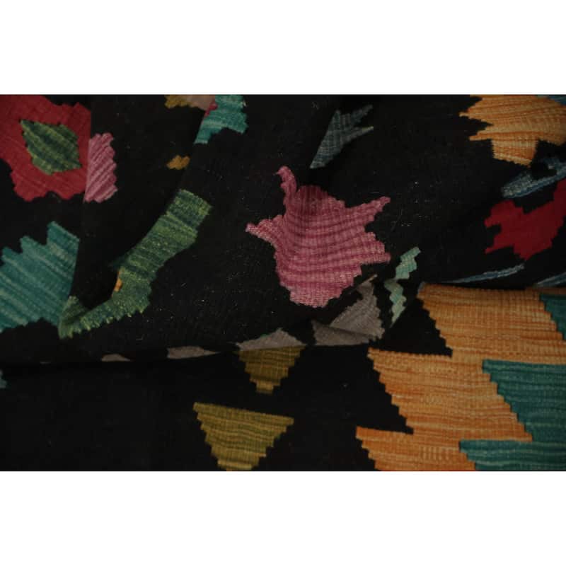Hand Woven Oriental 100% Wool Carpet Southwestern Tribal Black Kilim Area Rug - 11' 6'' X 8' 2''