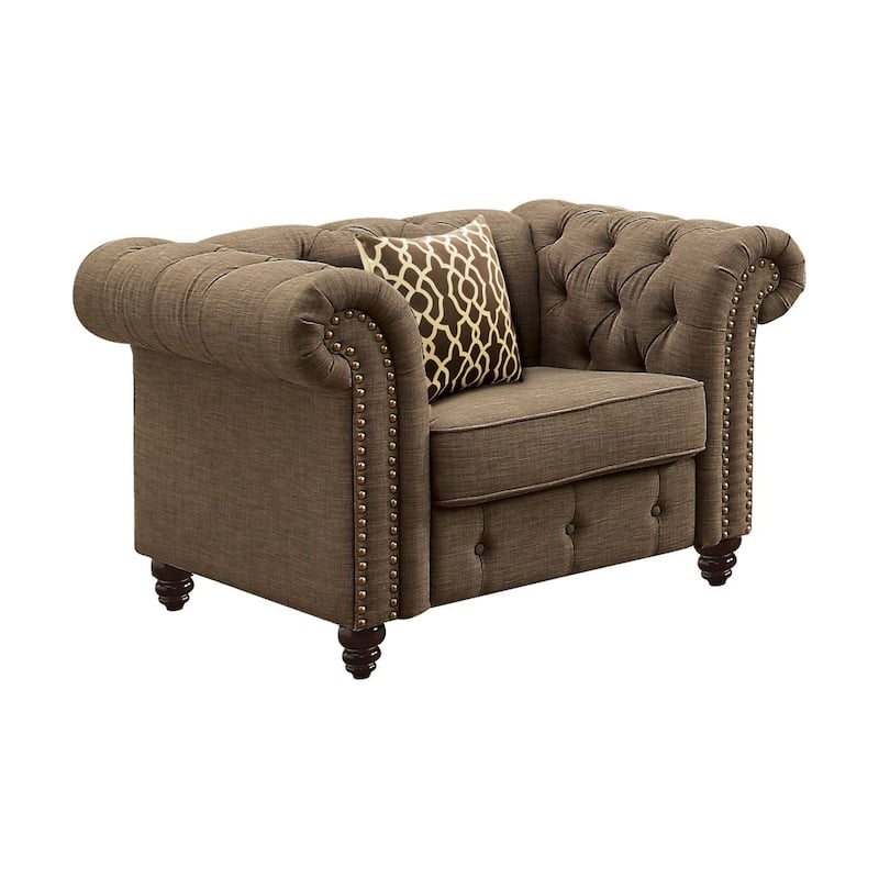 29" Linen Chair with Turned-Bun Legs
