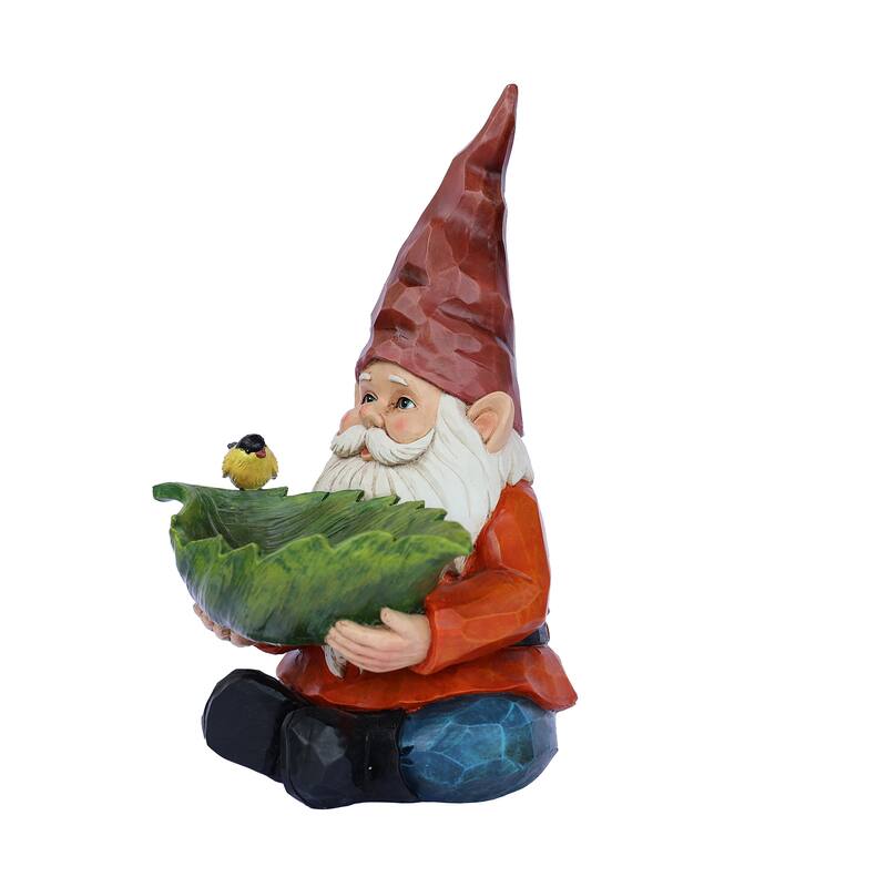 Gnome with Leaf Outdoor Patio Bird Bath - 13.75"