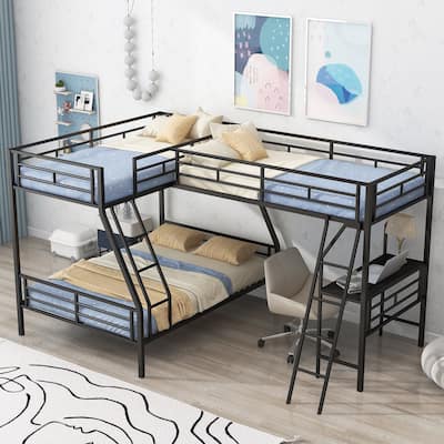 Metal Bunk Bed with a Loft Bed attached, with a Desk,