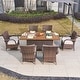 preview thumbnail 3 of 15, 7-Piece Brown Aluminum Wicker Patio Dining Set with Multifunctional Fire Pit Table