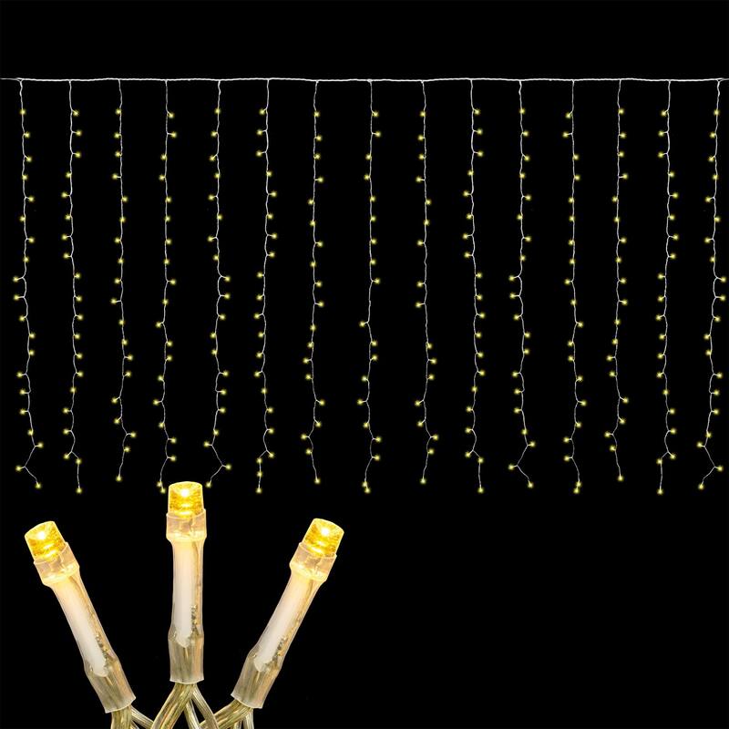 Novelty Lights LED Curtain Light Set, 300 LED Warm White, 8 Function, Clear Wire - Warm White