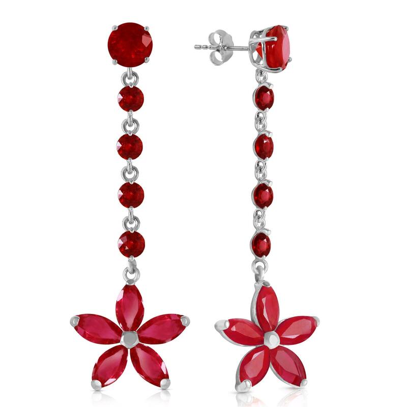 14K Solid Gold Chandelier Elegant Gemstone Earrings with Rubies - White