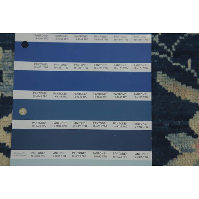Hand Knotted Oriental 100% Wool Carpet Transitional Floral Navy Blue & Blues Oushak Area Rug - 12' 3'' X 9' 0''
