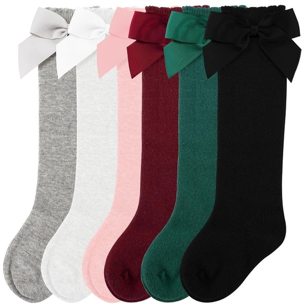 slide 2 of 6, CozyWay Toddler Knee High Bow Socks, Assorted, 6 pair - Multi-Color