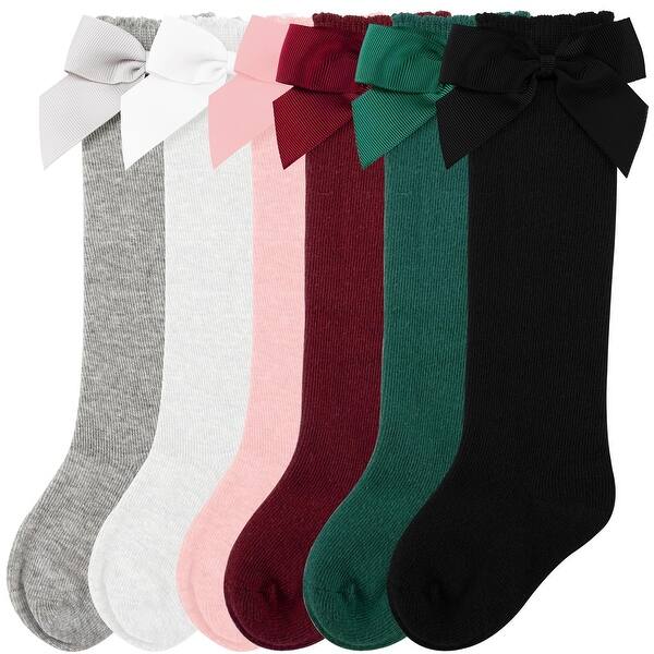 slide 2 of 6, CozyWay Ruffled Baby Knee High Bow Socks, Assorted, 6 pair